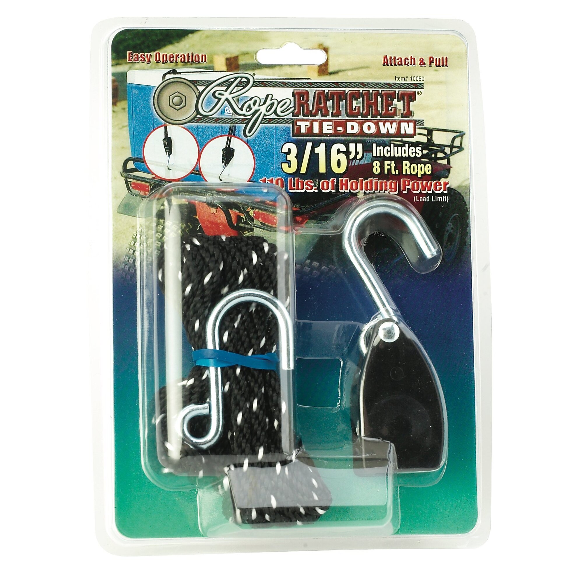 Rope Ratchet 3/16in. w/ 8ft. Rope, Lift Capacity 110lbs., Model# 10050